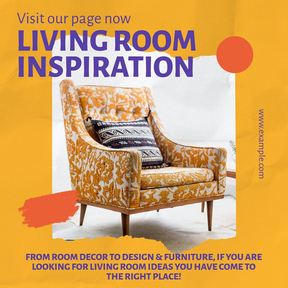 Living room inspiration Instagram post template, editable text