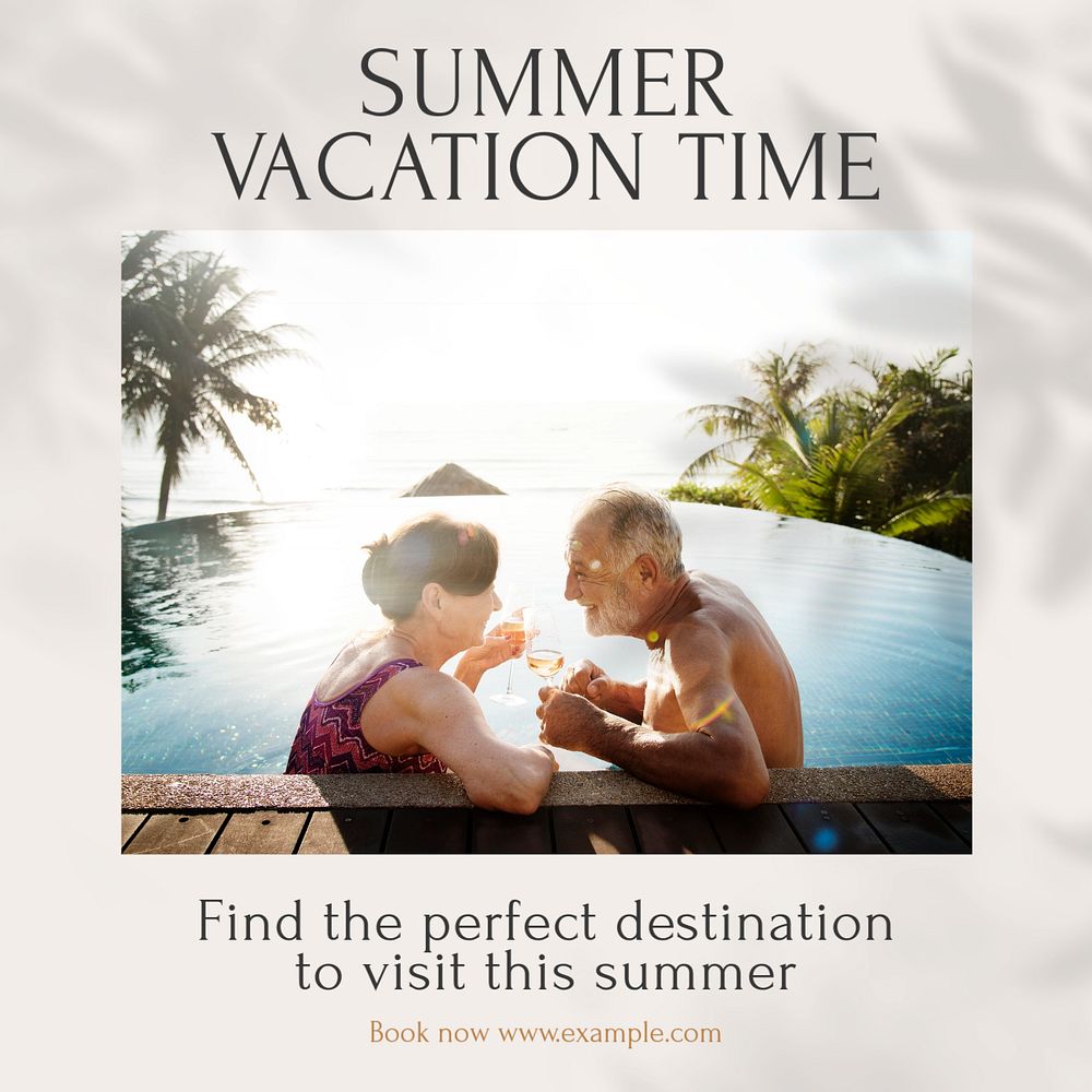 Summer vacation time Instagram post template, editable text