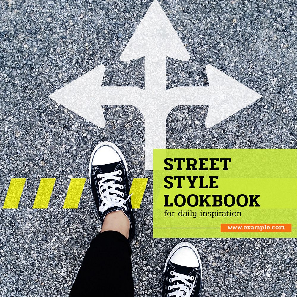 Street style lookbook Instagram post template, editable text