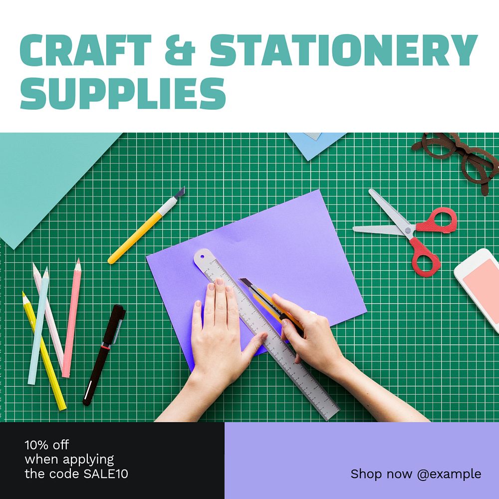 Craft & stationery shop Instagram post template, editable text