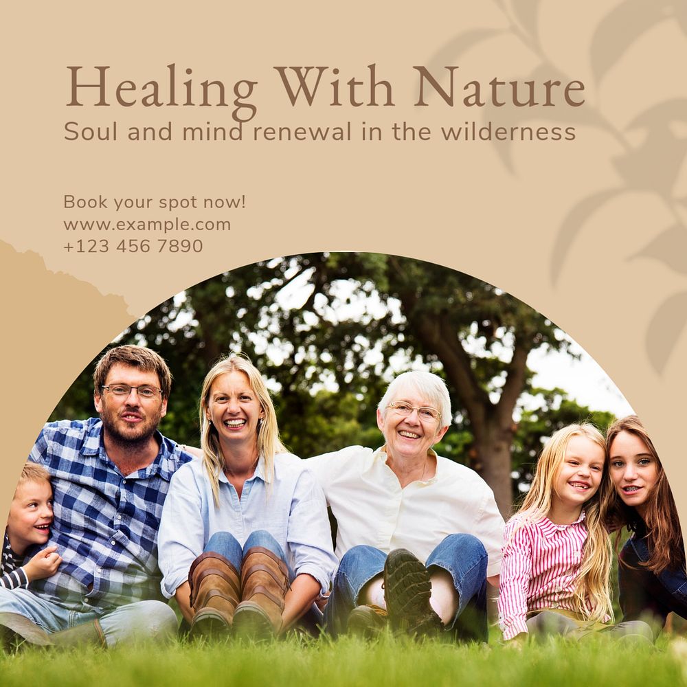 Healing with nature Instagram post template, editable text