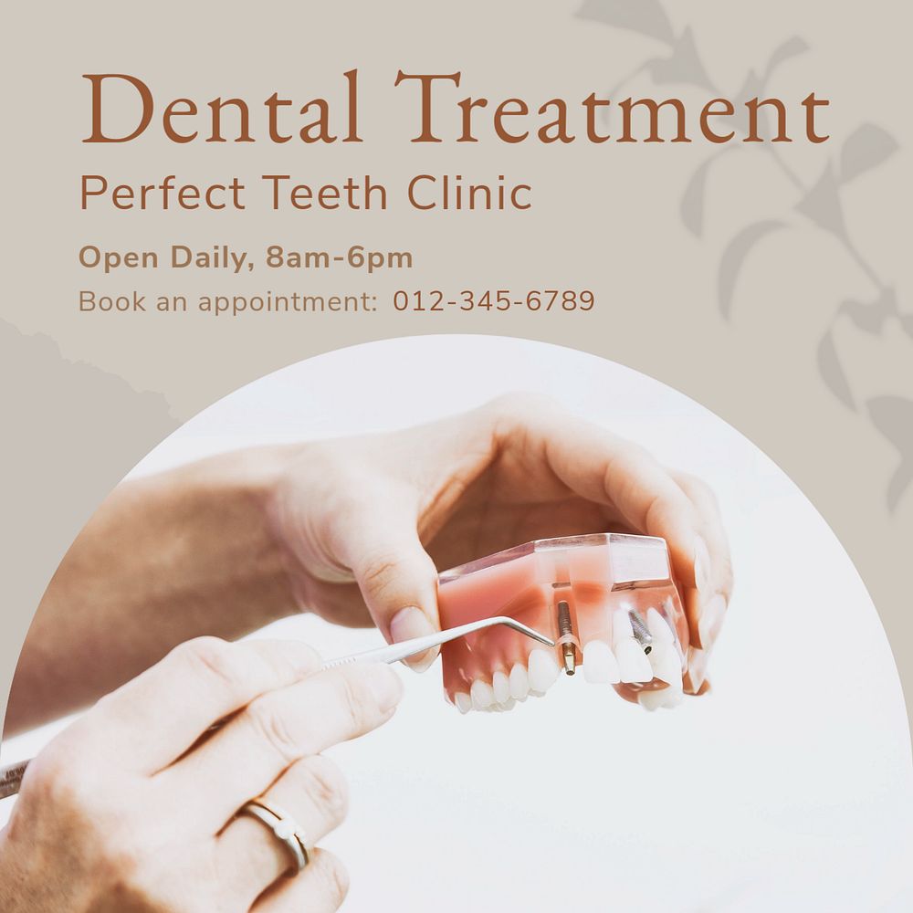 Dental treatment Instagram post template, editable text