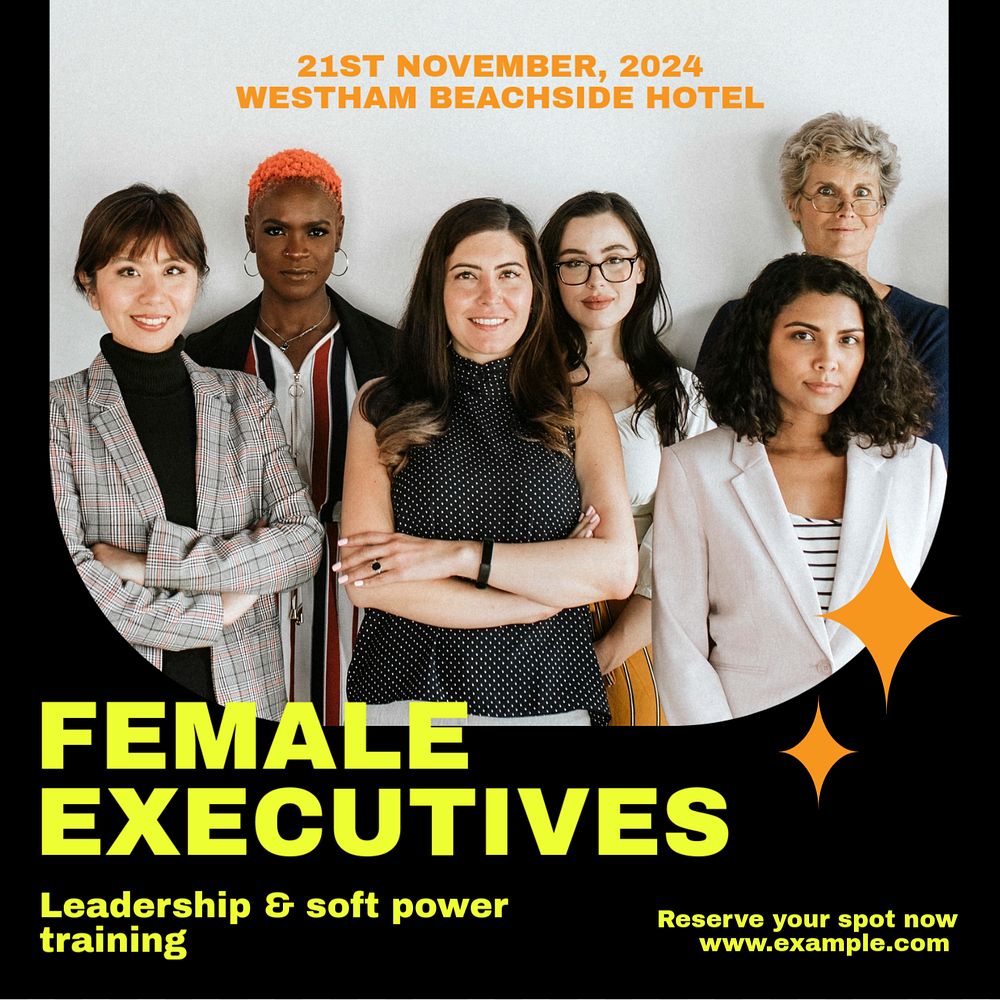 Female executives Instagram post template, editable text