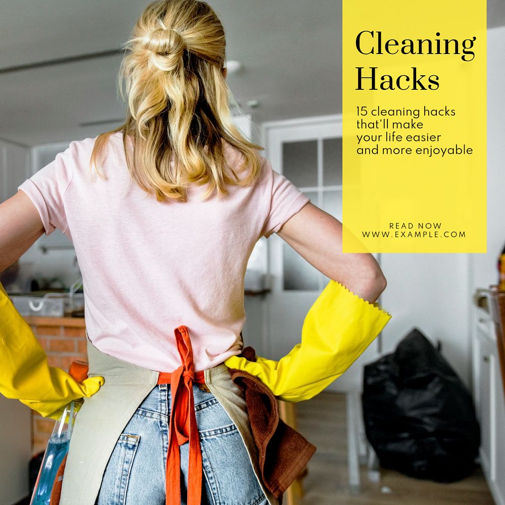 Cleaning hacks Instagram post template, editable text