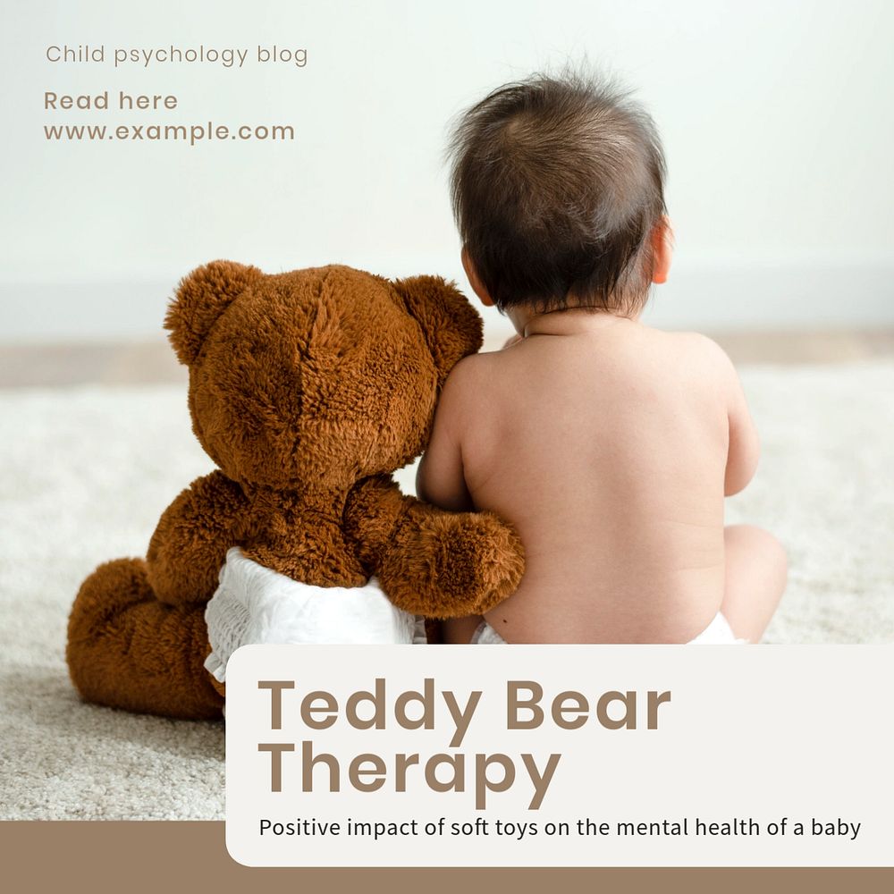 Teddy bear therapy Instagram post template, editable text