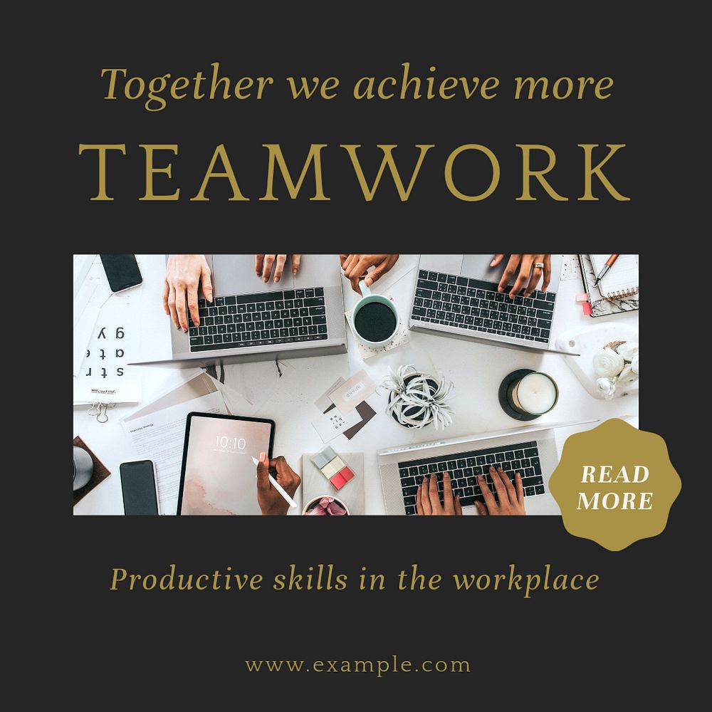 Teamwork skills Instagram post template, editable text