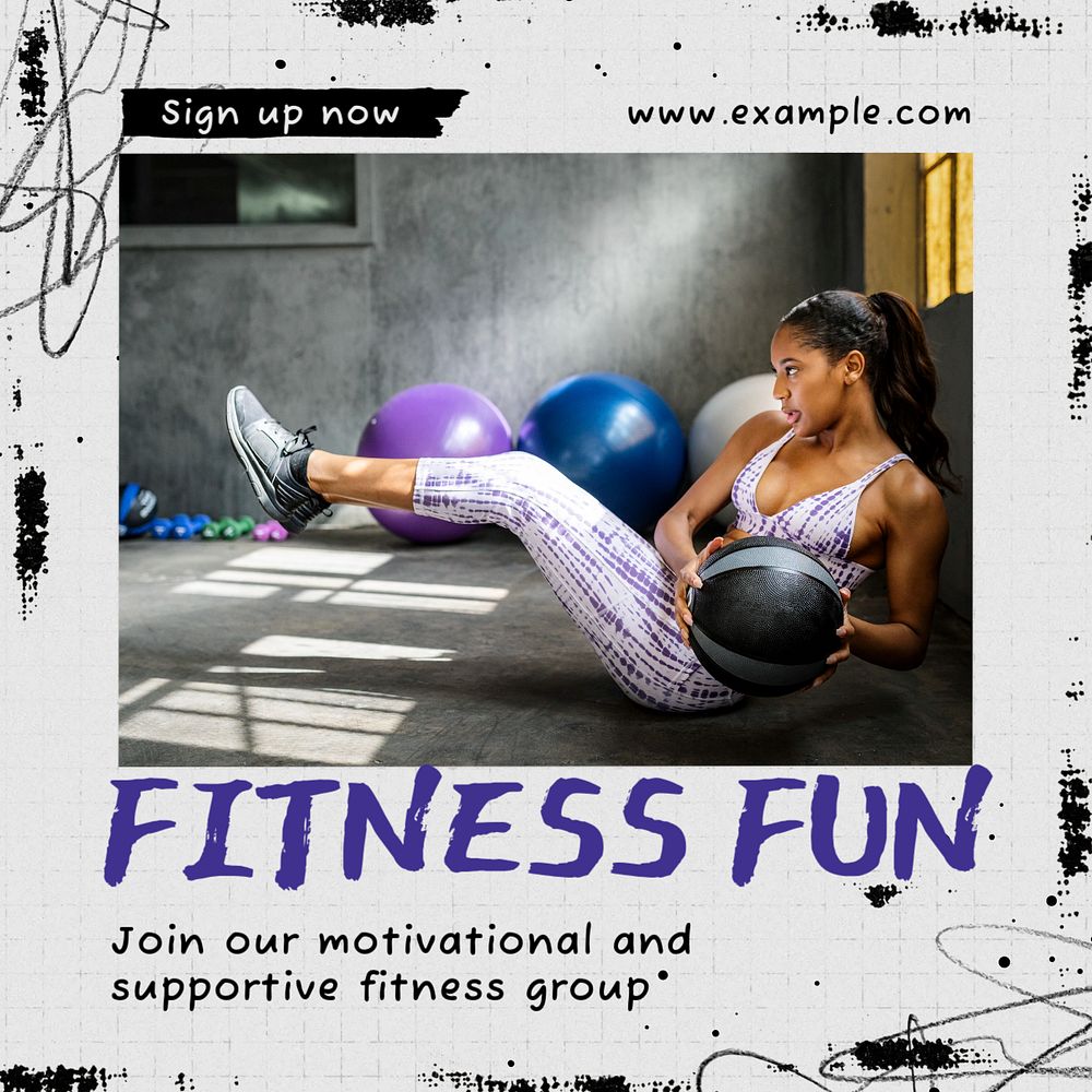 Fitness fun Instagram post template, editable text