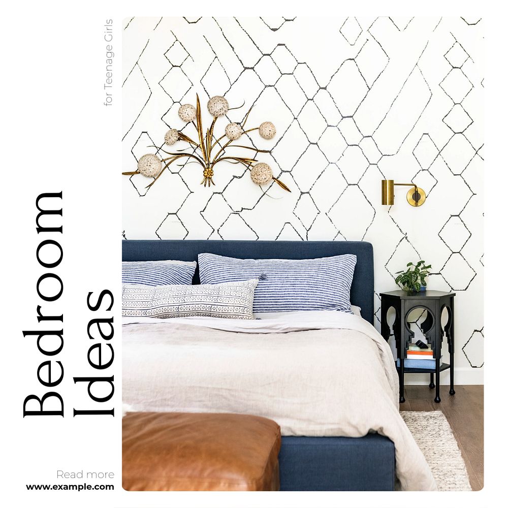 Bedroom ideas Instagram post template, editable text