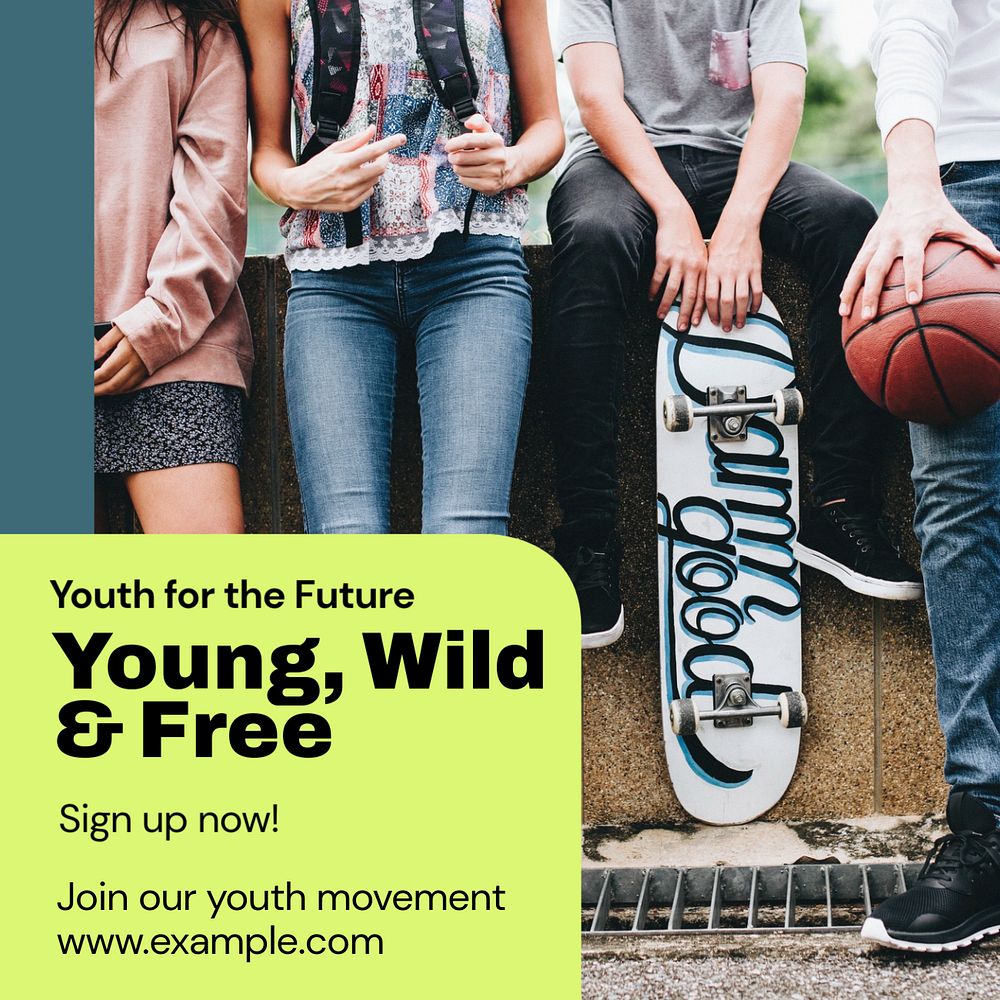 Young wild & free Instagram post template, editable text