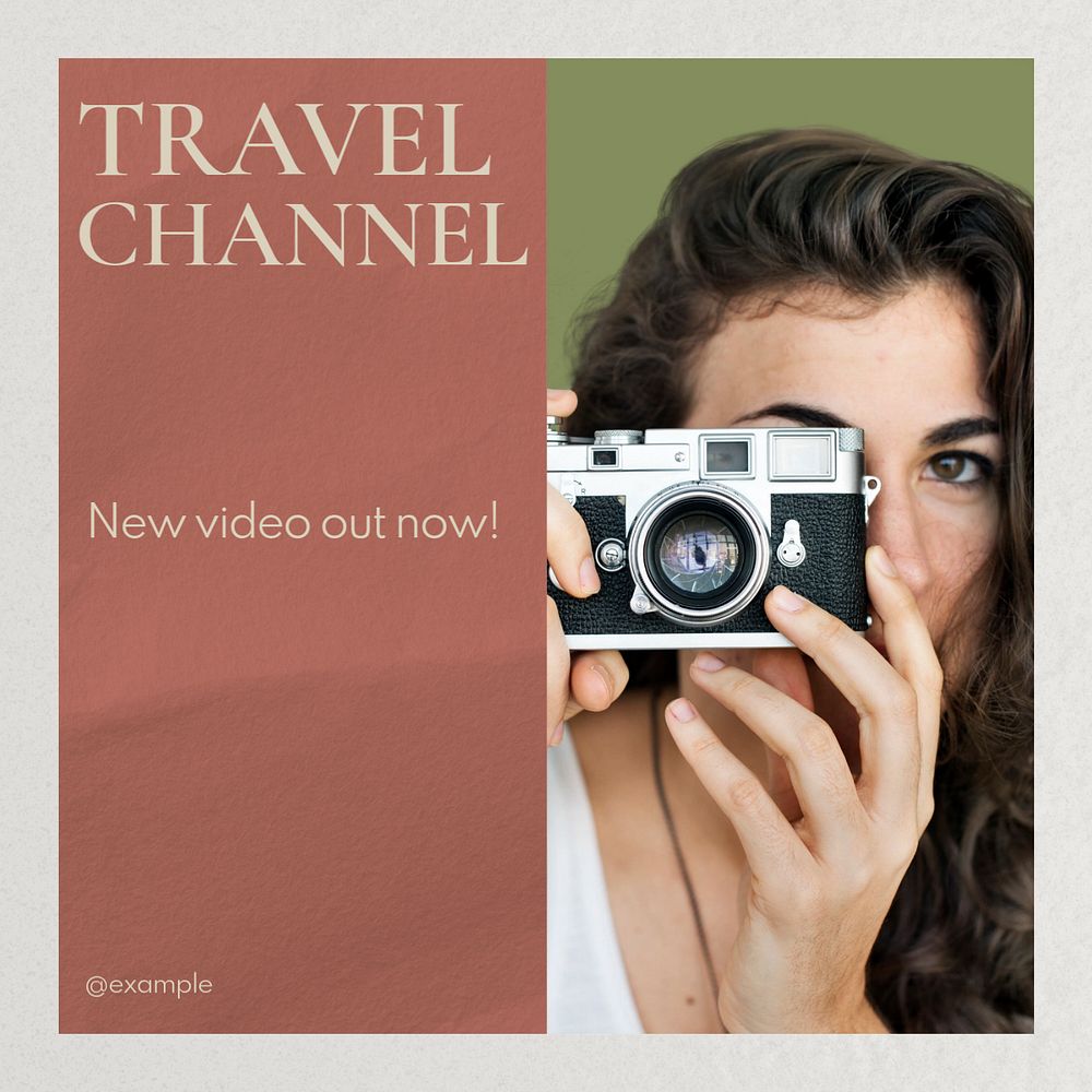 Travel channel Instagram post template, editable text