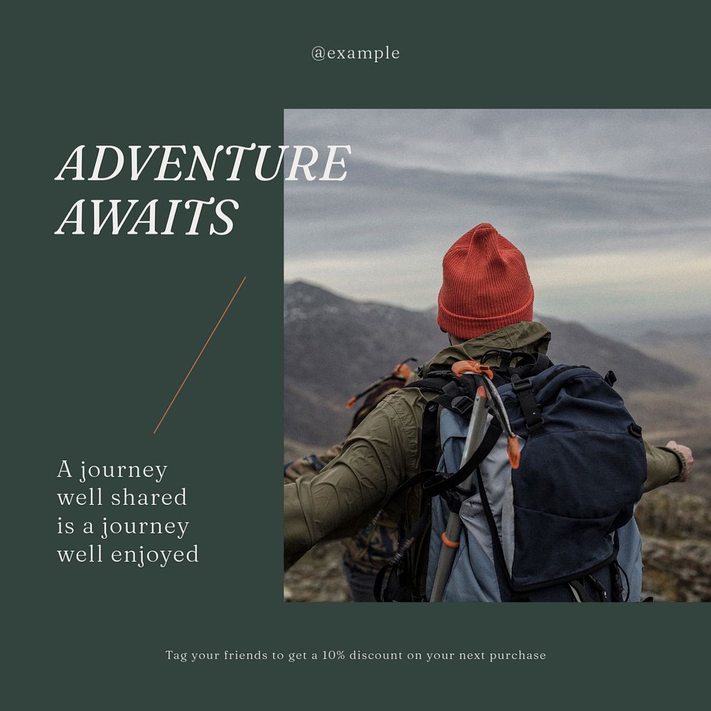 Adventure awaits Instagram post template, editable text