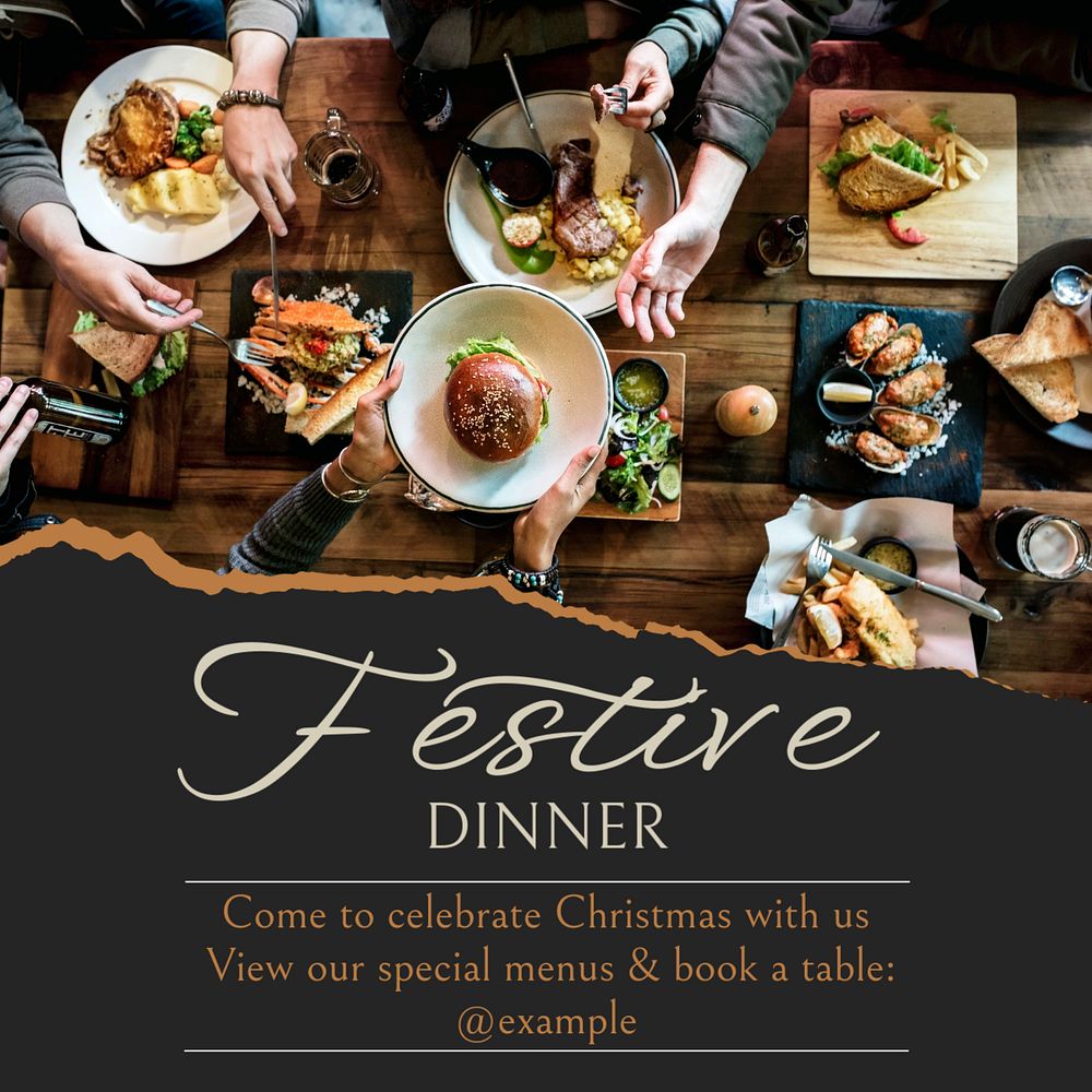 Christmas dinner Instagram post template, editable text