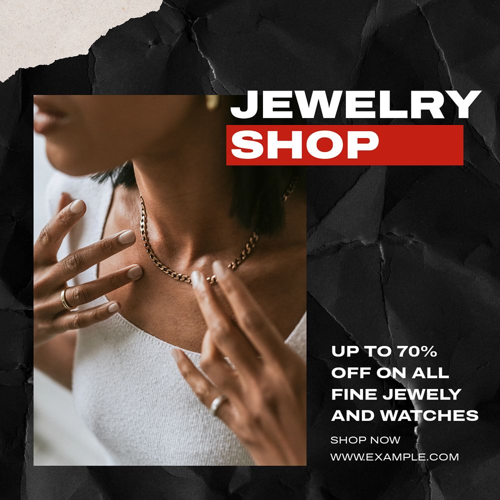 Jewelry shop Instagram post template, editable text