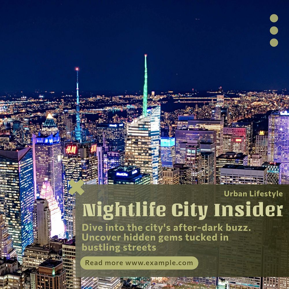 Nightlife city insider Instagram post template, editable text