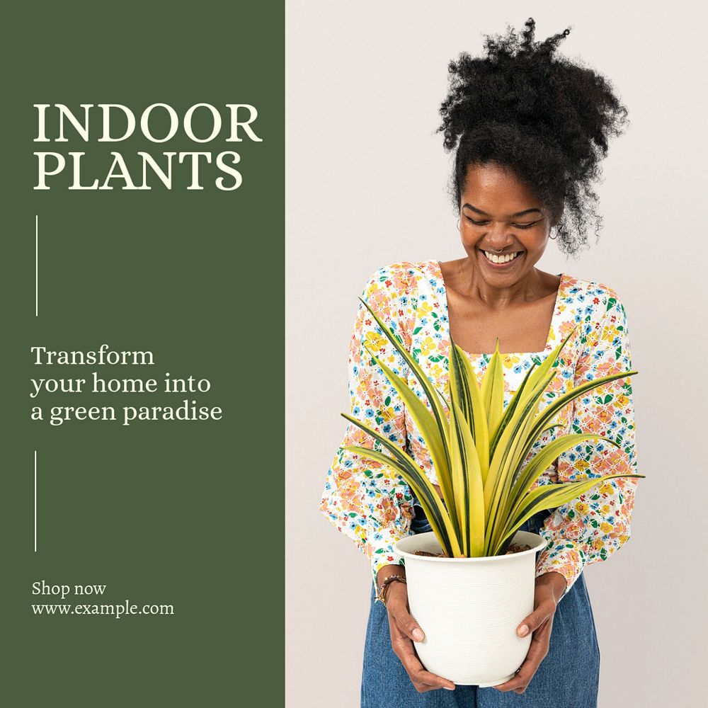 Indoor plants Instagram post template, editable text