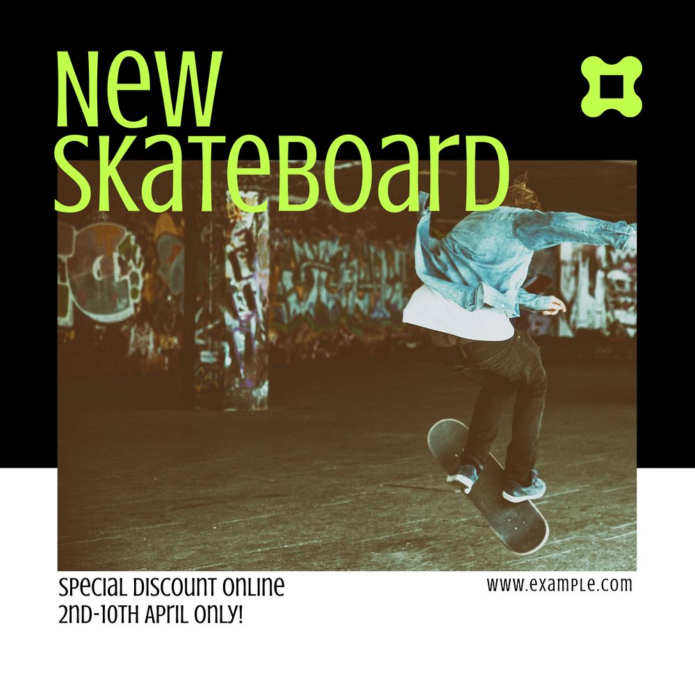 New skateboard Instagram post template, editable text