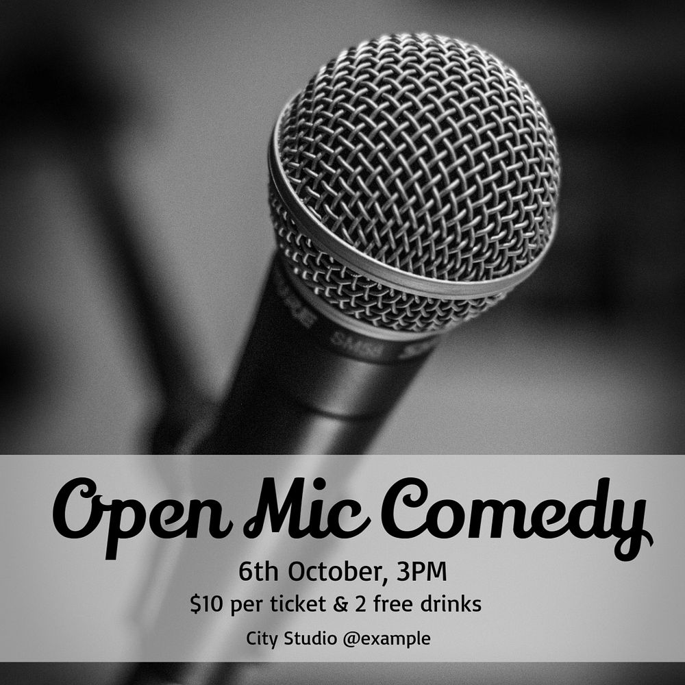 Open mic comedy Instagram post template, editable text