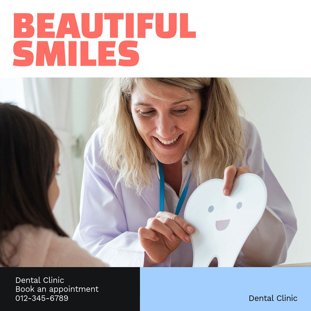 Dental clinic Instagram post template, editable text