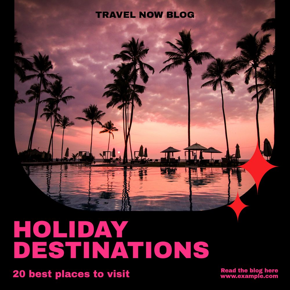 Holiday destinations Instagram post template, editable text