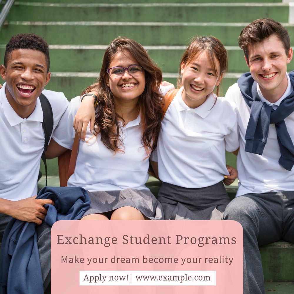 Exchange student programs Instagram post template, editable text