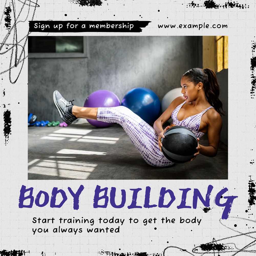 Body building Instagram post template, editable text