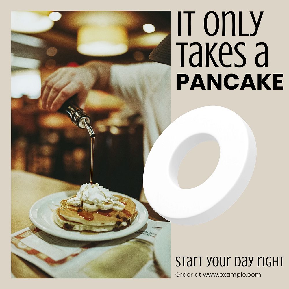 Pancakes Instagram post template, editable text