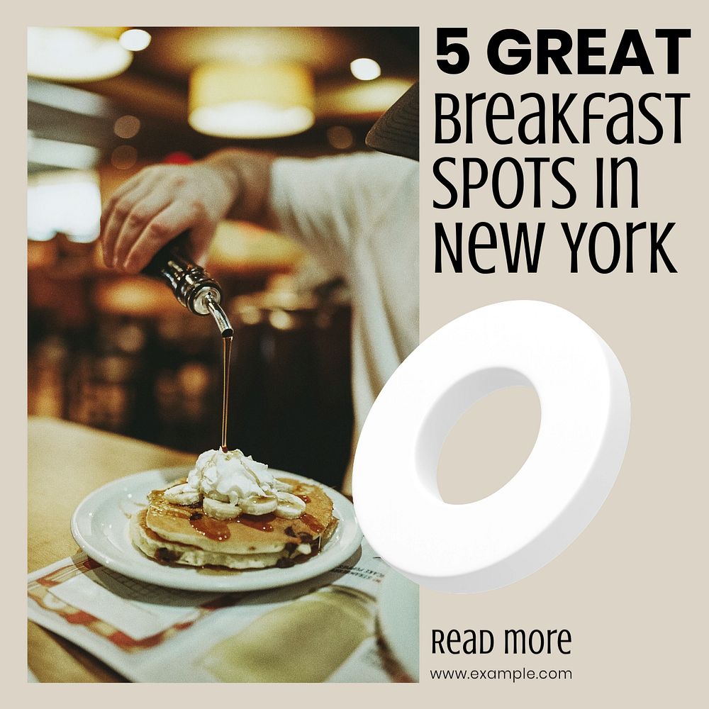 Breakfast spots article Instagram post template, editable text