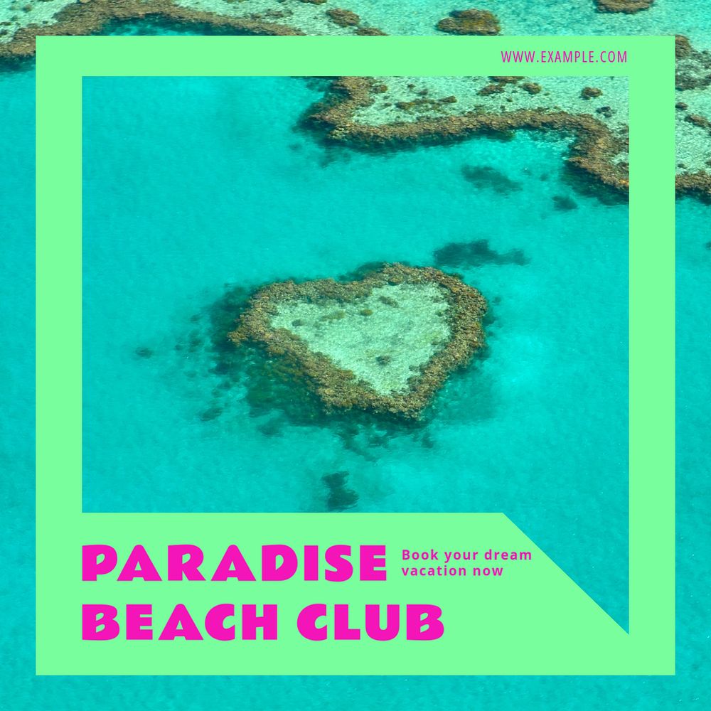 Paradise beach club Instagram post template, editable text