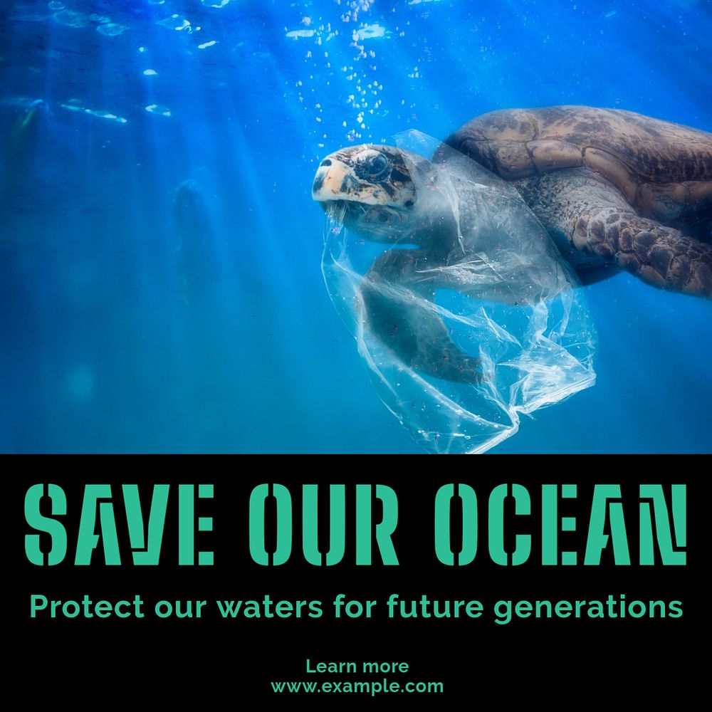 Save the ocean Instagram post template, editable text