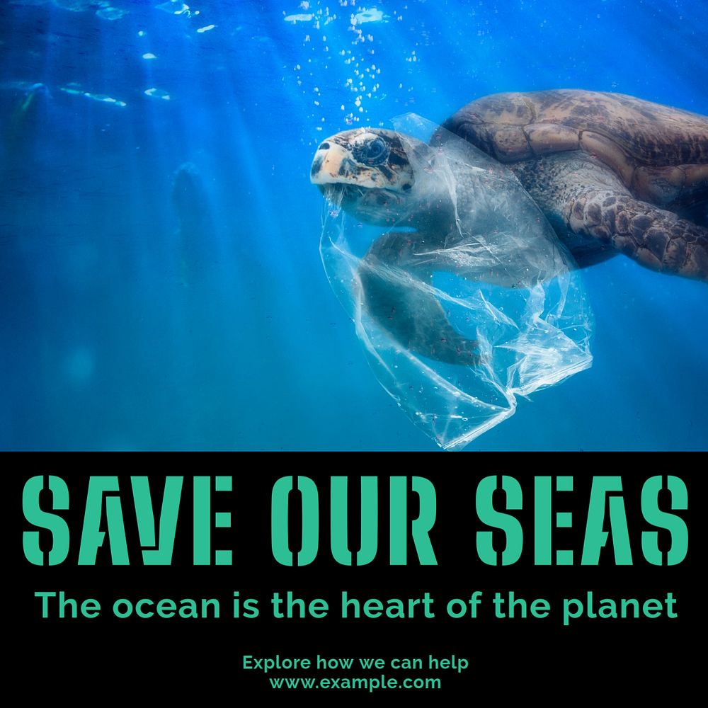 Save the seas Instagram post template, editable text