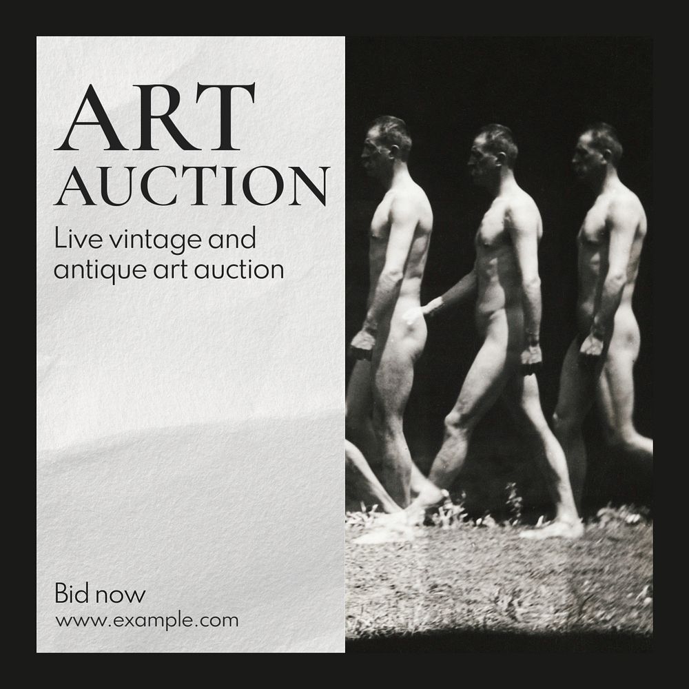 Art auction Instagram post template, editable text