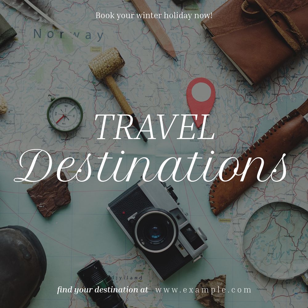 Travel destinations Instagram post template, editable text