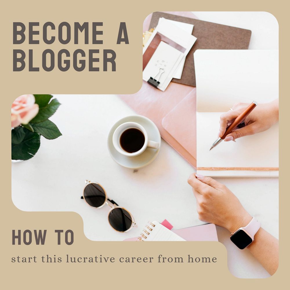 Become a blogger Instagram post template, editable text