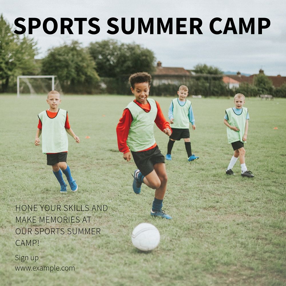 Sports summer camp Instagram post template, editable text