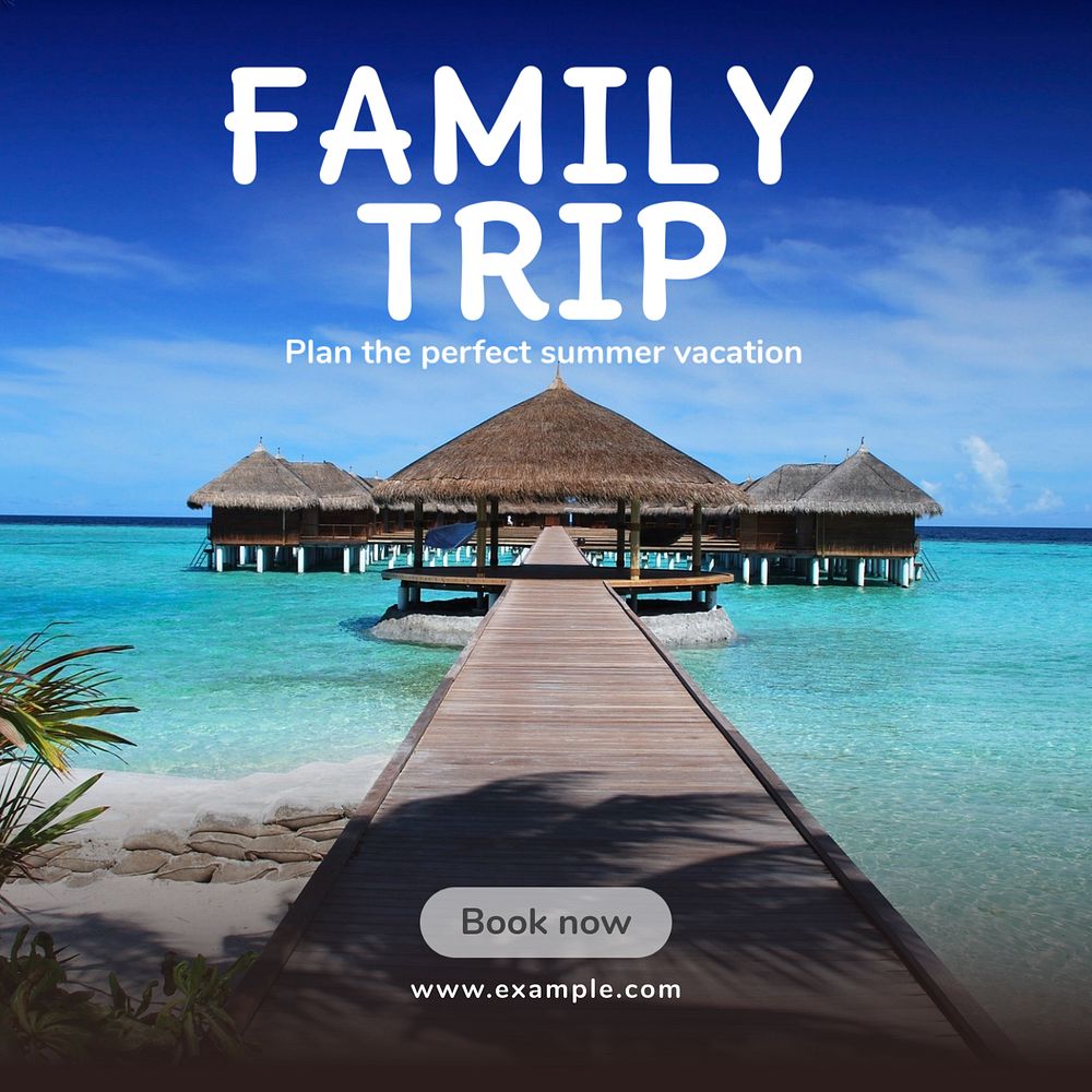 Family trip Instagram post template, editable text