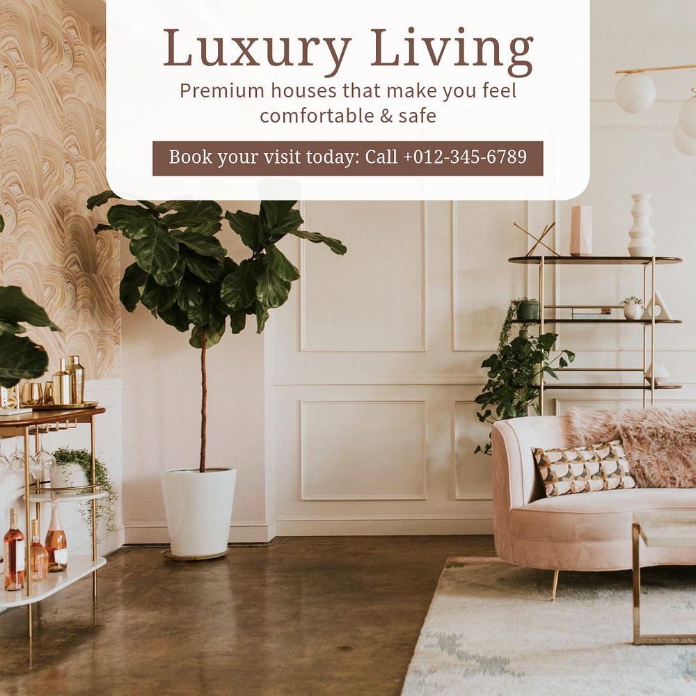 Luxury living Instagram post template, editable text