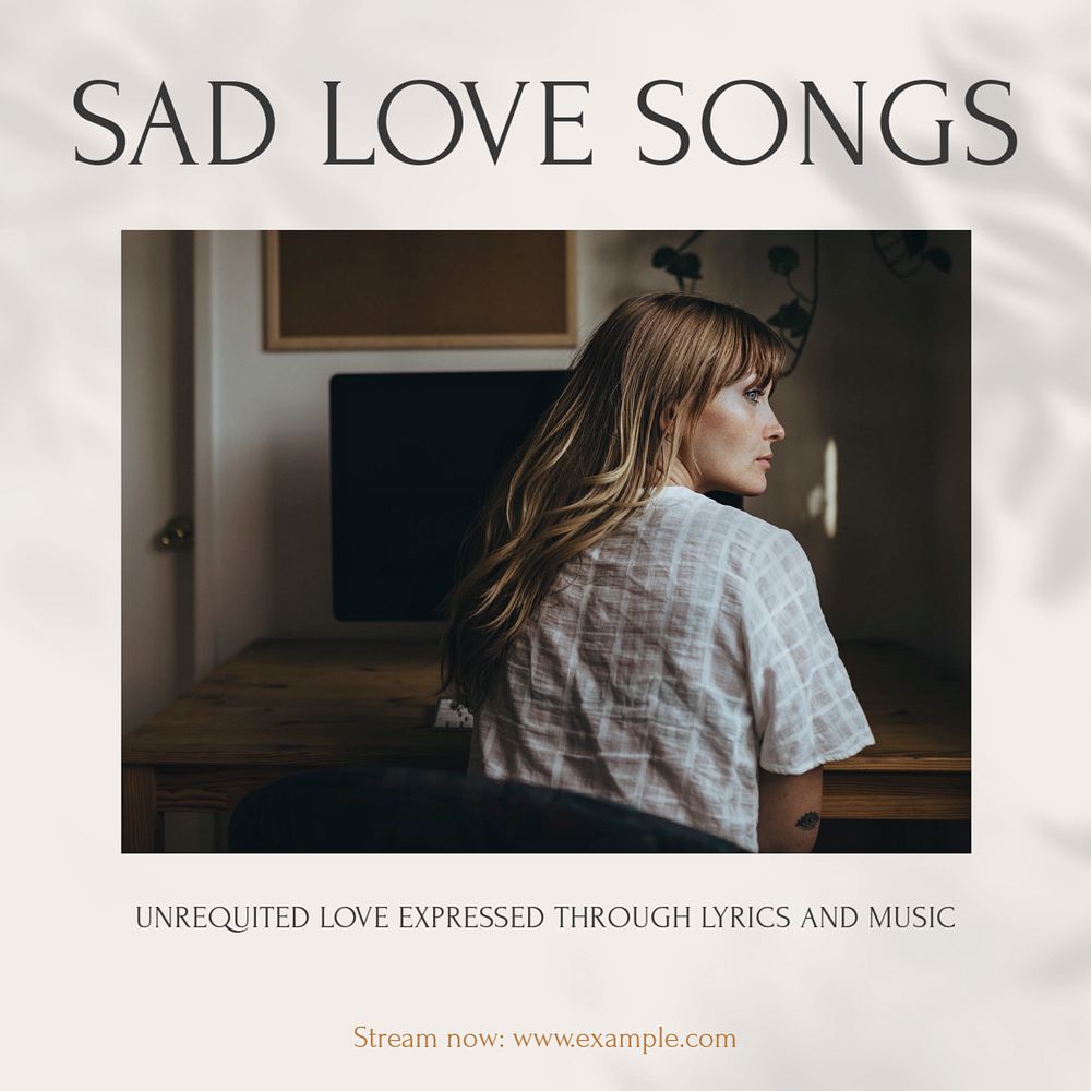 Sad love songs Instagram post template, editable text