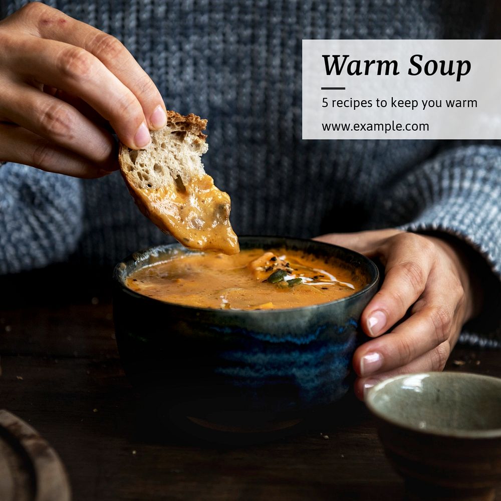 Warm soup Instagram post template, editable text