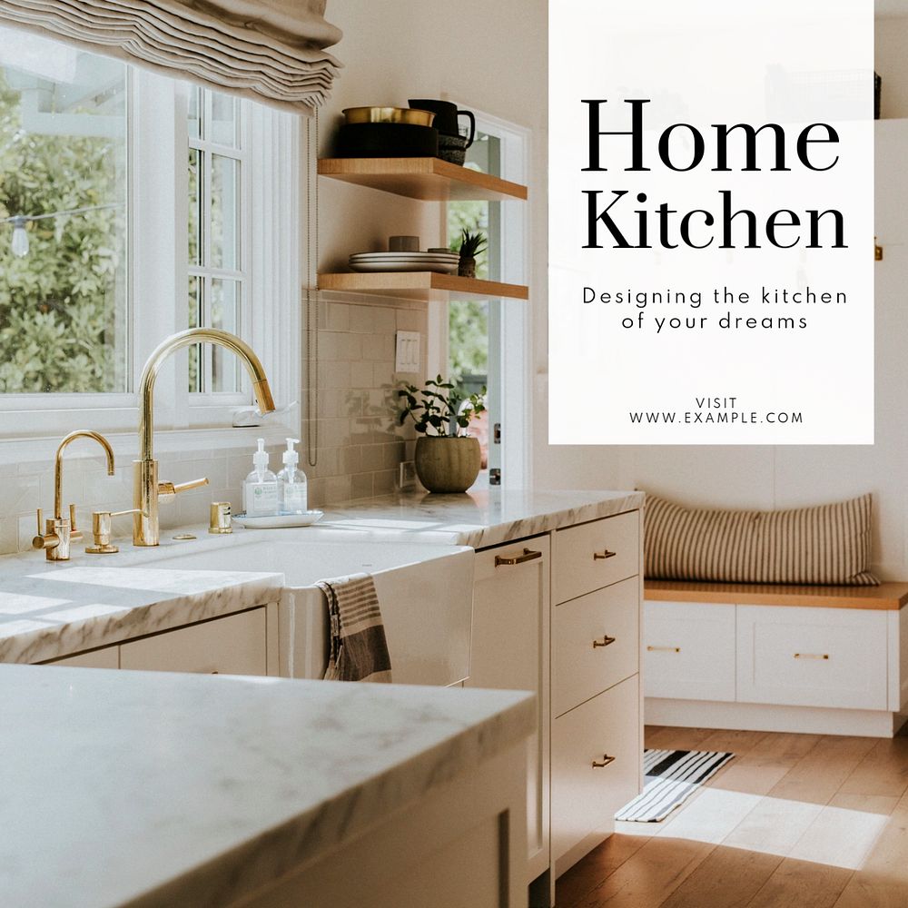 Home kitchen design Instagram post template, editable text