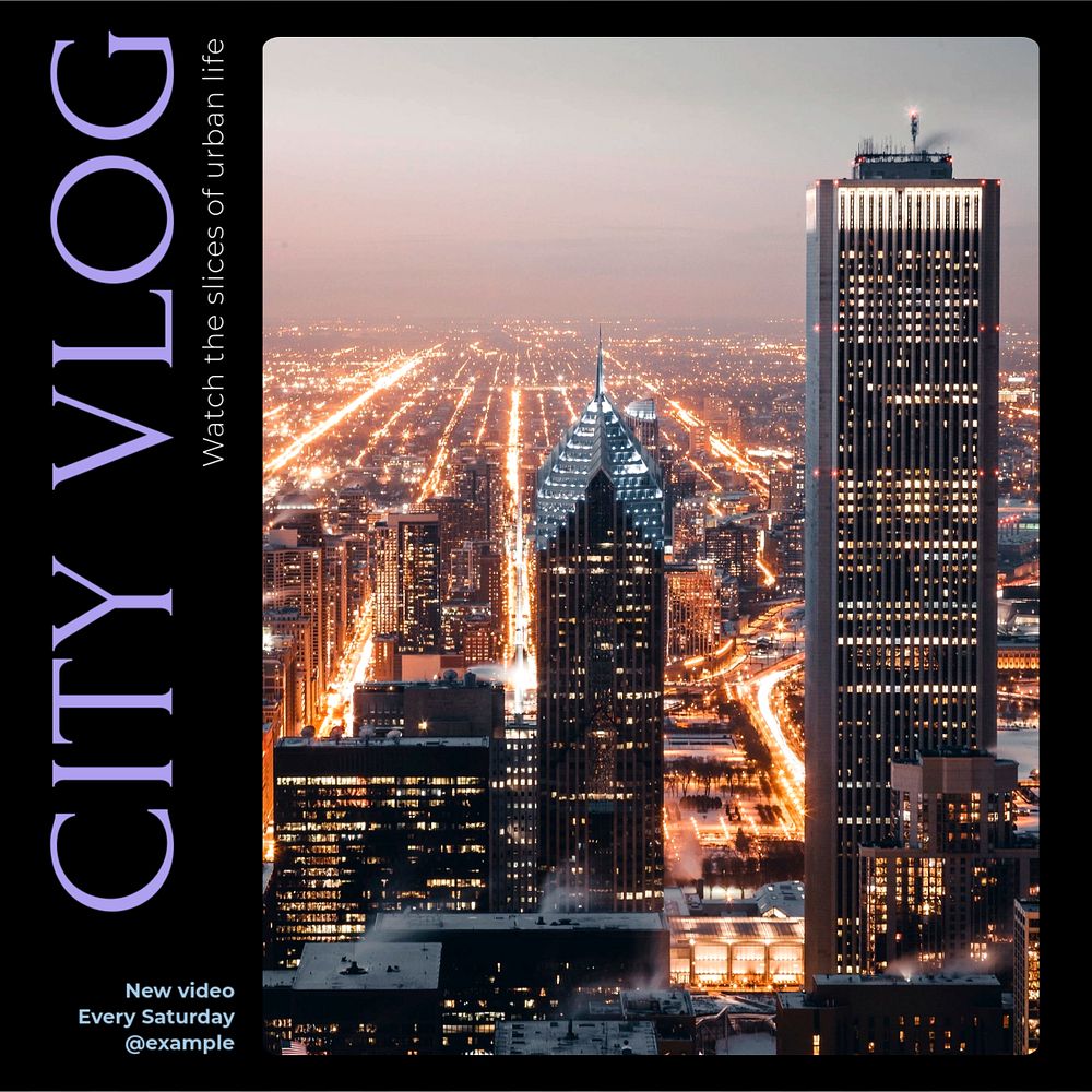 City vlog Instagram post template, editable text