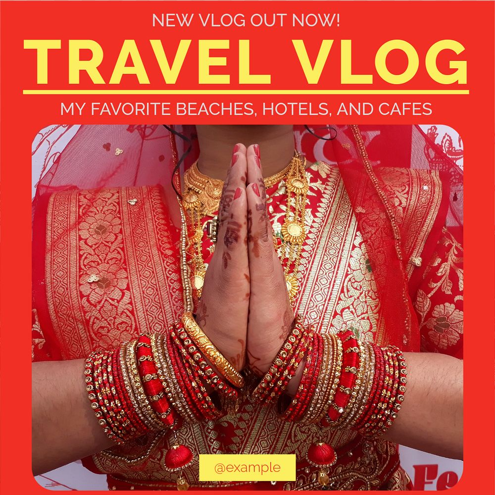 Travel vlog Instagram post template, editable text