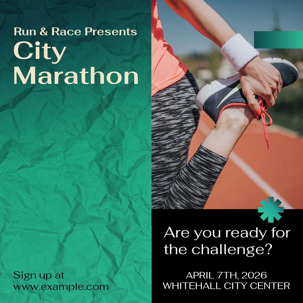 Marathon running Instagram post template, editable text