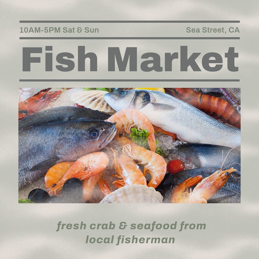 Fish market Instagram post template, editable text