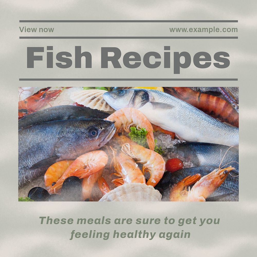 Fish recipes Instagram post template, editable text