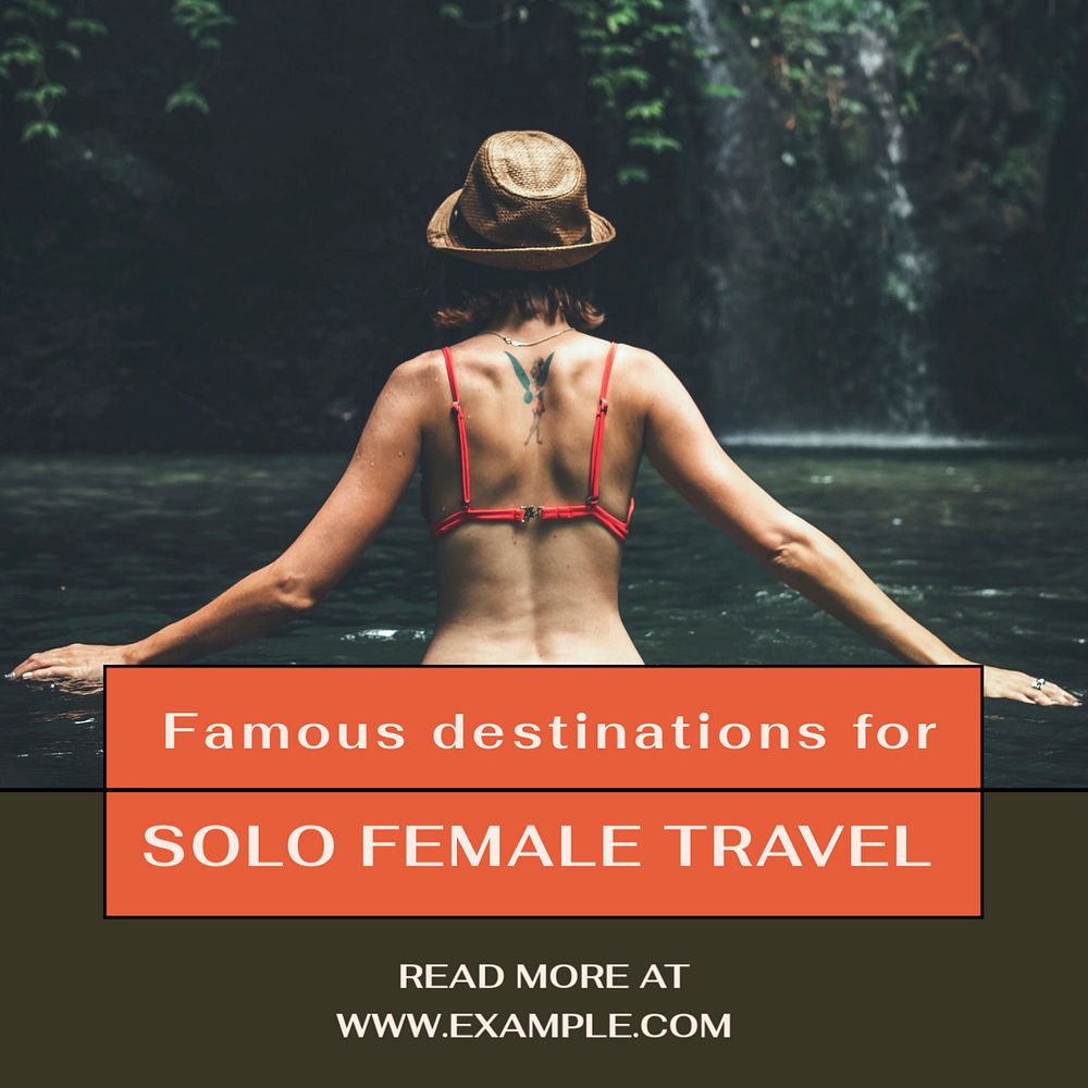 Female travel Instagram post template, editable text