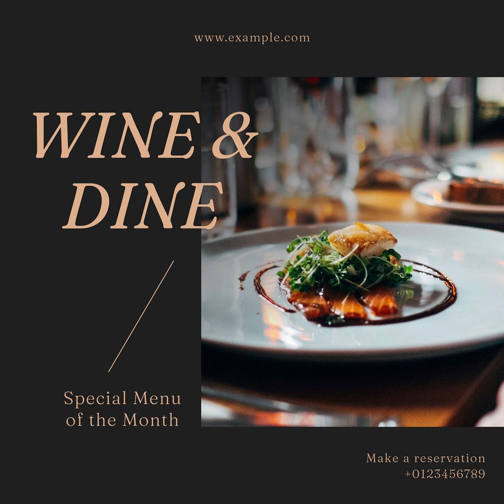 Wine & dine Instagram post template, editable text