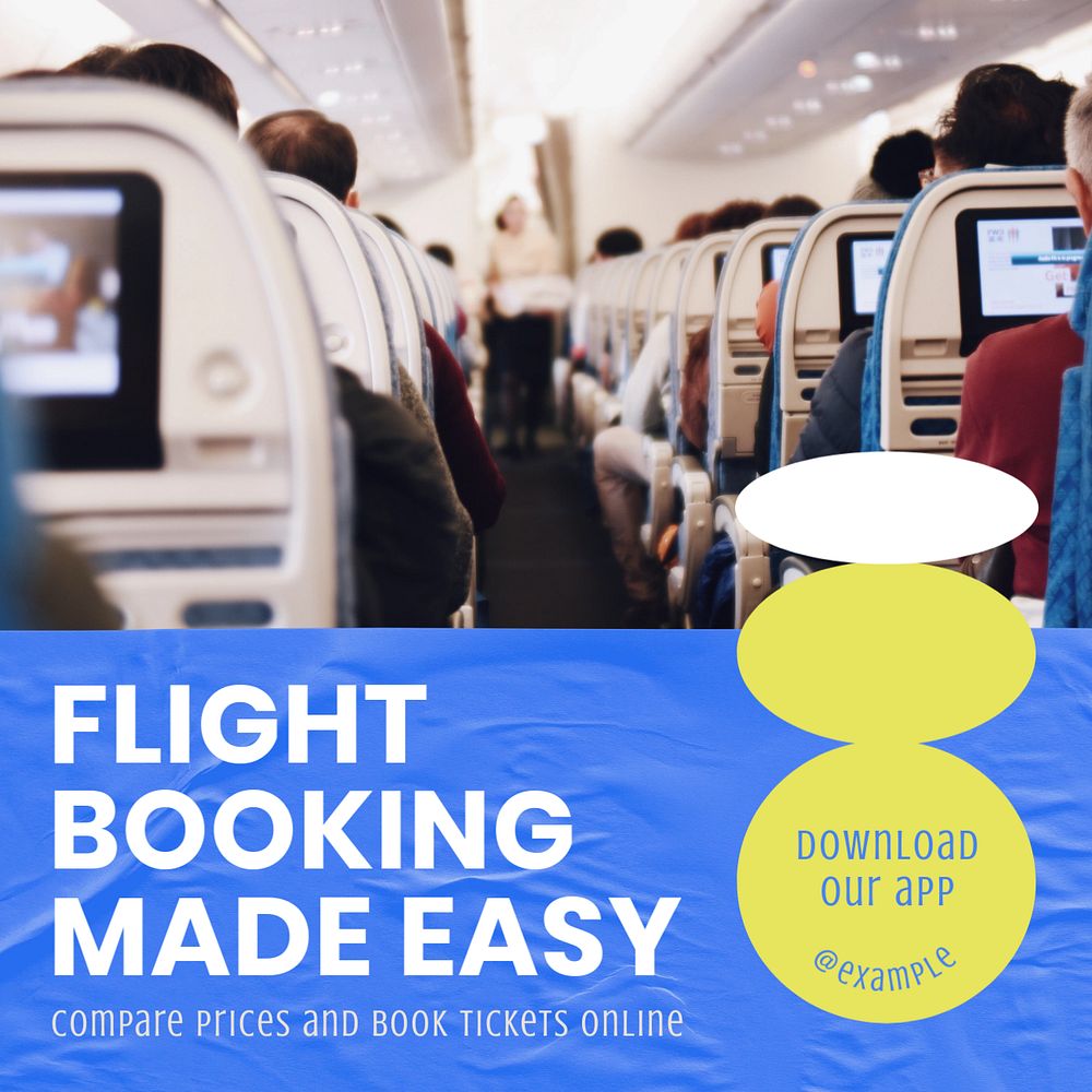 Flight booking Instagram post template, editable text