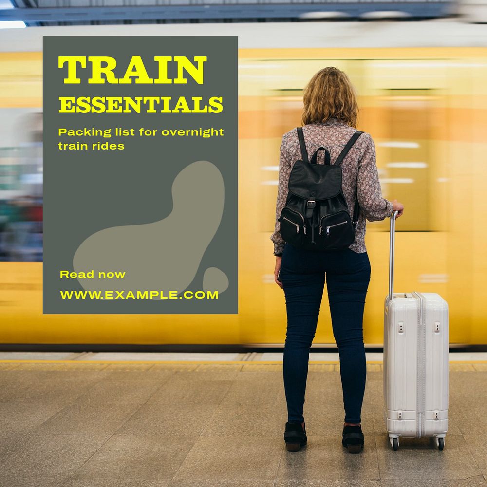 Train essentials Instagram post template, editable text