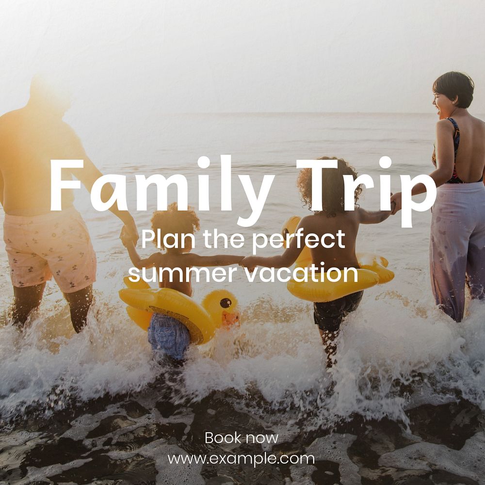 Family trip Instagram post template, editable text