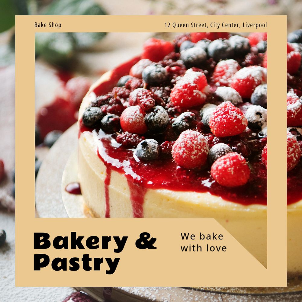 Bakery & pastry Instagram post template, editable text